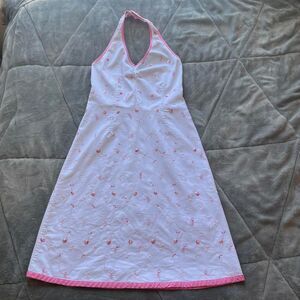 Vintage Y2K fairy Studio Y white pink floral embroidered halter midi dress